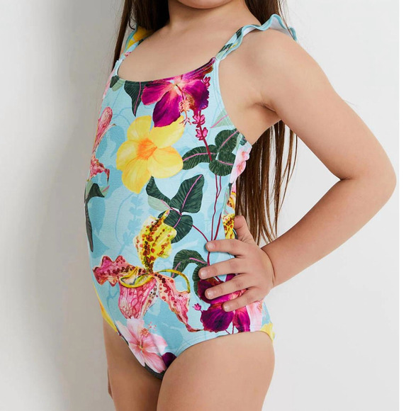 NEW PATBO girls - hibiscus ruffle swimsuit in celeste - Picture 1 of 2